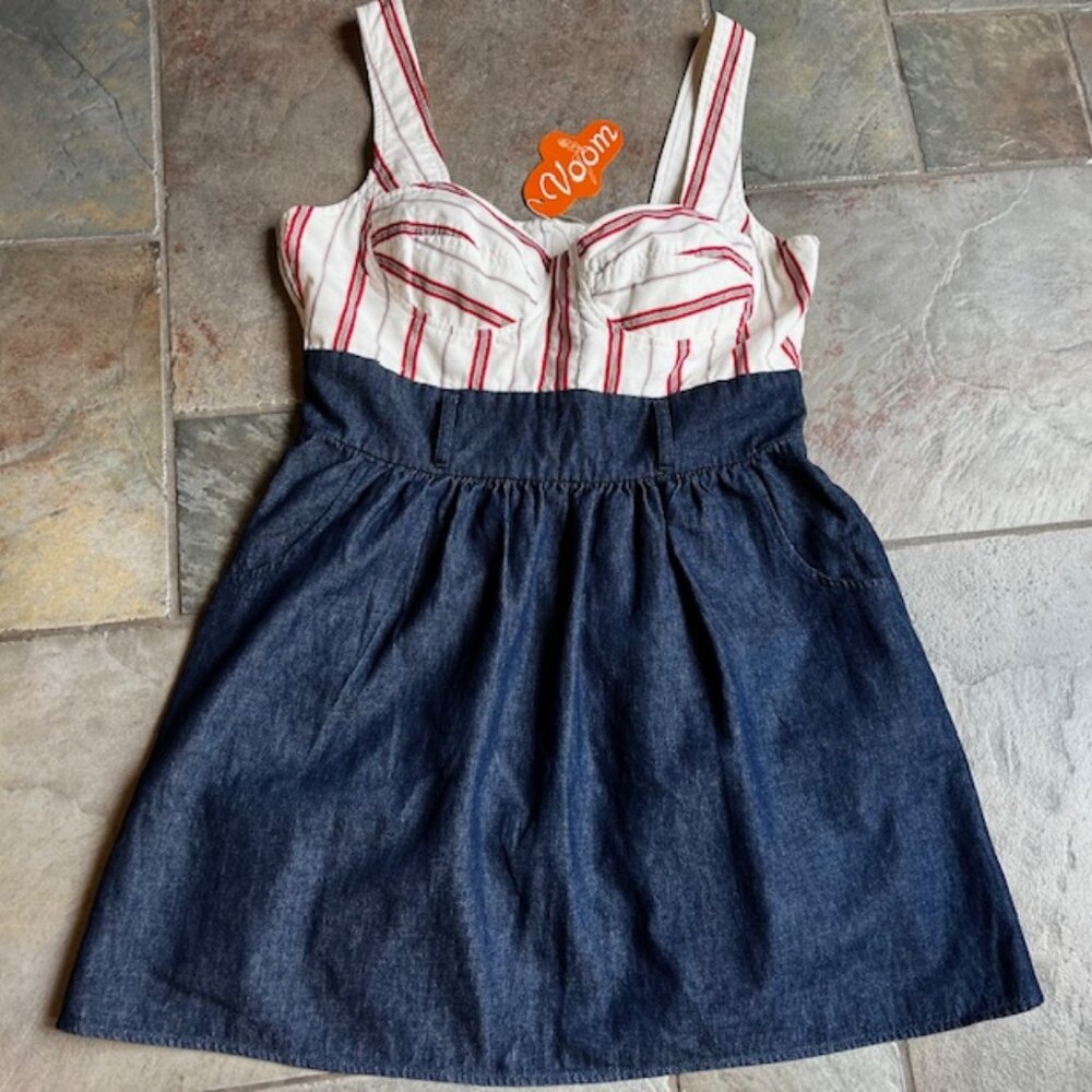 Voom By Joy Han Chic Retro Vintage Bustier-Style Denim Dress Women’s Size Large